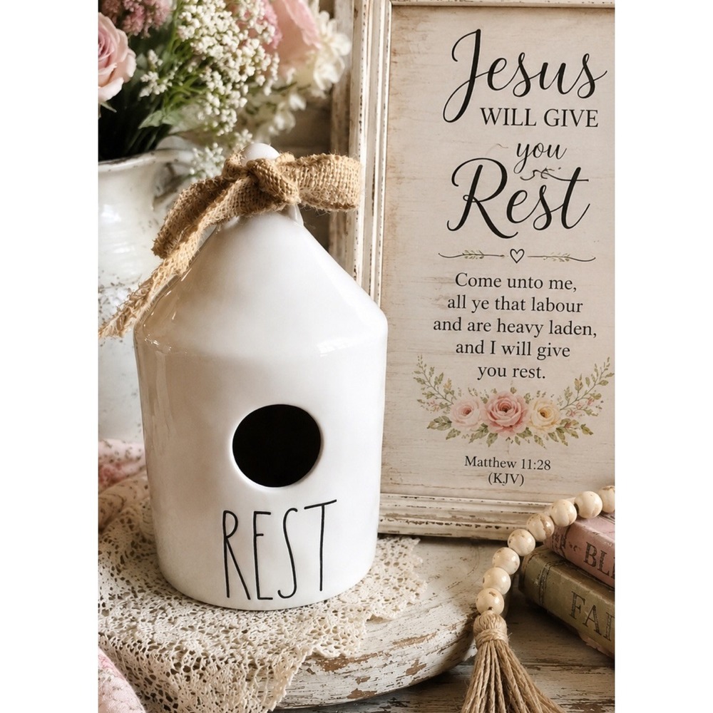 New RAE DUNN "REST" ROUND BIRDHOUSE BY MAGENTA Farmhouse Decor